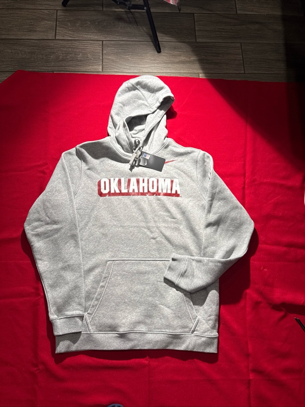 Nike Gray Hoodie with Red Oklahoma Logo NWT. LARGE